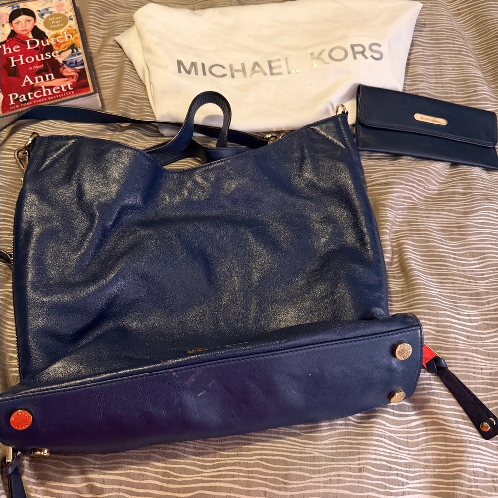 Michael Kors Electric Blue Leather Bag and Wallet Set